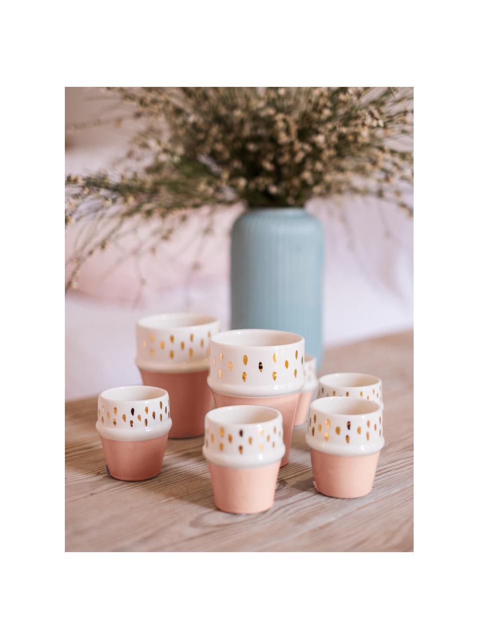 Taza artesanal Beldi, estilo marroquí, Cerámica, Rosa, crema, oro, Ø 8 x Al 11 cm