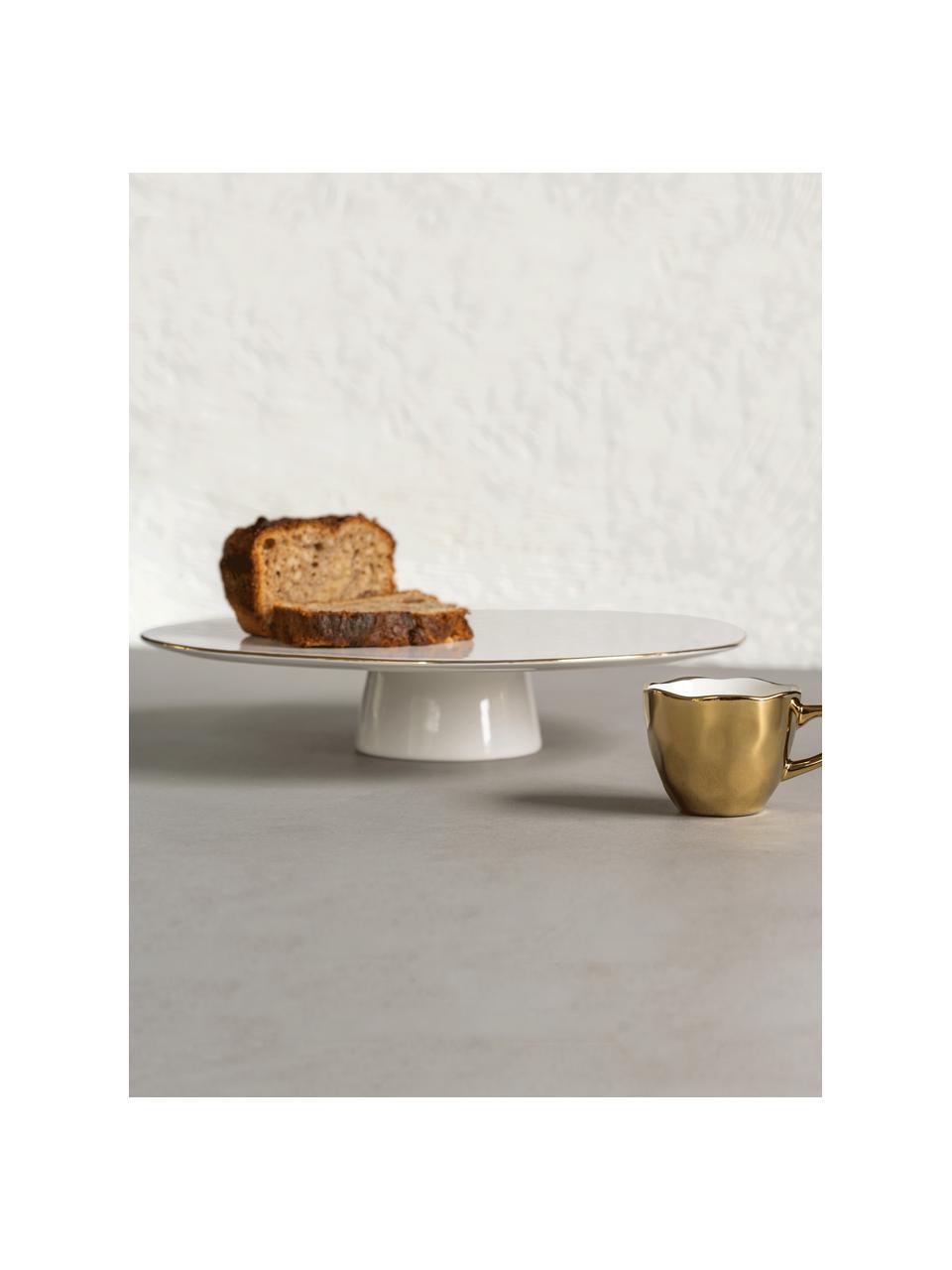 Taartplateau Good Morning van porselein, Porselein, Wit, goudkleurig, Ø 29 x H 6 cm