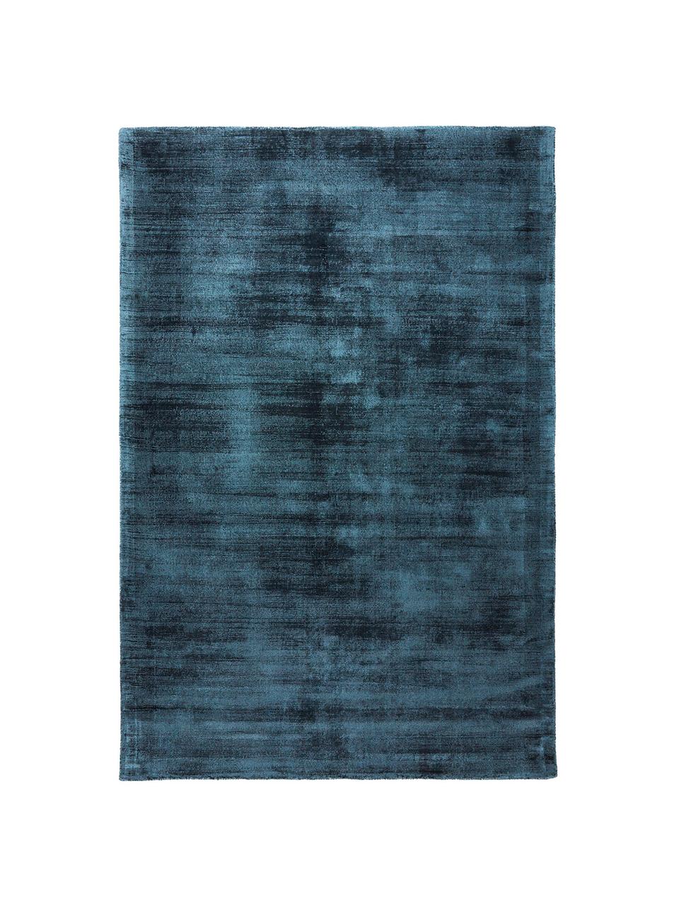 Tappeto in viscosa blu scuro tessuto a mano Jane, Retro: 100% cotone, Blu scuro, Larg. 300 x Lung. 400 cm (taglia XL)