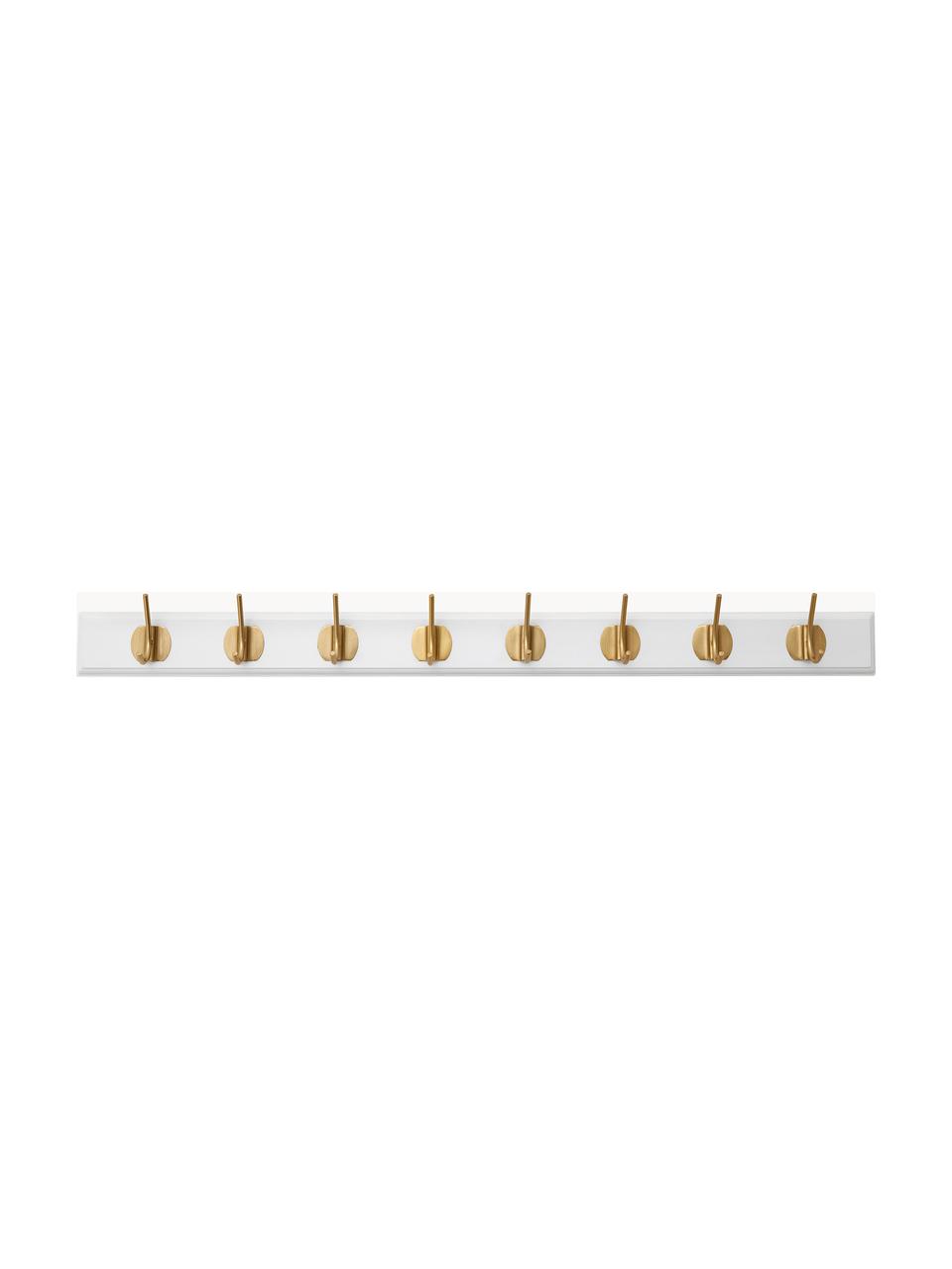 Appendiabiti in legno con 8 ganci Edgy, Metallo, pannello MDF (fibra a media densità), Bianco, dorato, Larg. 90 cm