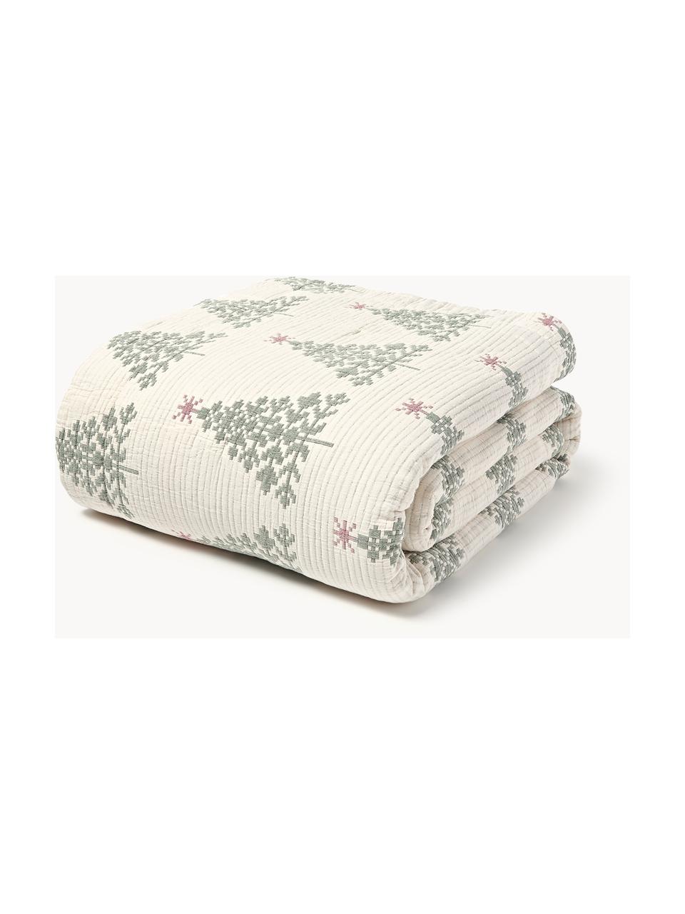 Couvre-lit jacquard avec motif de Noël Cianna, Blanc cassé avec motif de sapin, larg. 180 x long. 250 cm (pour lits jusqu'à 140 x 200 cm)