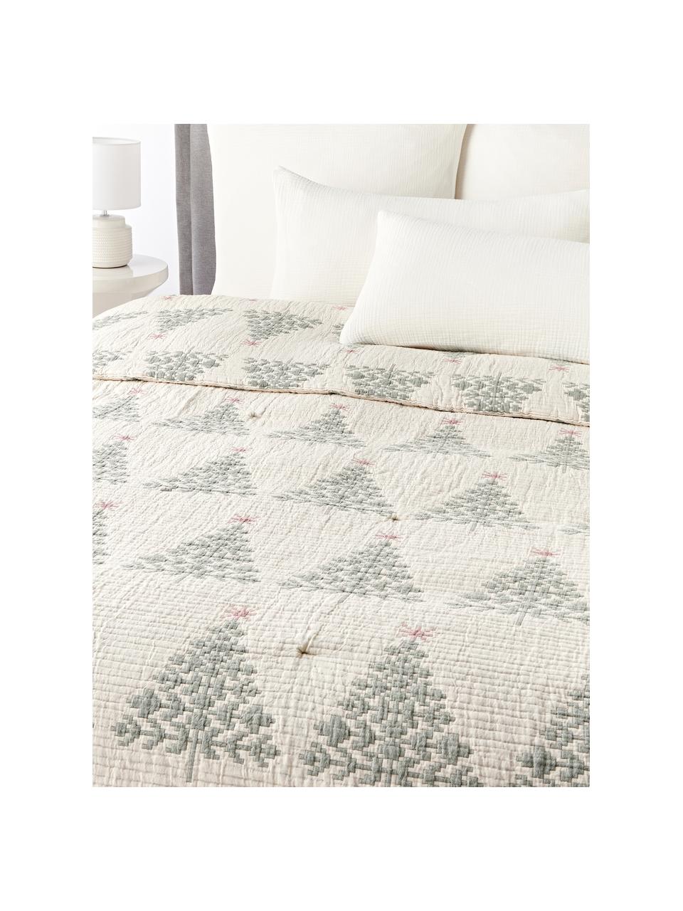 Copriletto jacquard con fantasia natalizia Cianna, Rivestimento: 100% cotone, Bianco latte con motivo albero di Natale, Larg. 180 x Lung. 250 cm  (per letti da 140 x 200 cm)