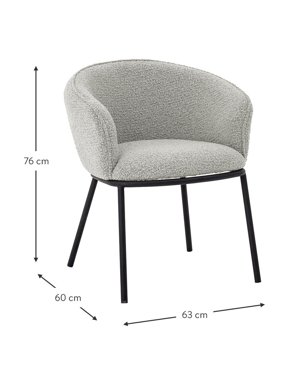 Bouclé židle s područkami Cortone, Šedá, černá, Š 63 cm, H 60 cm