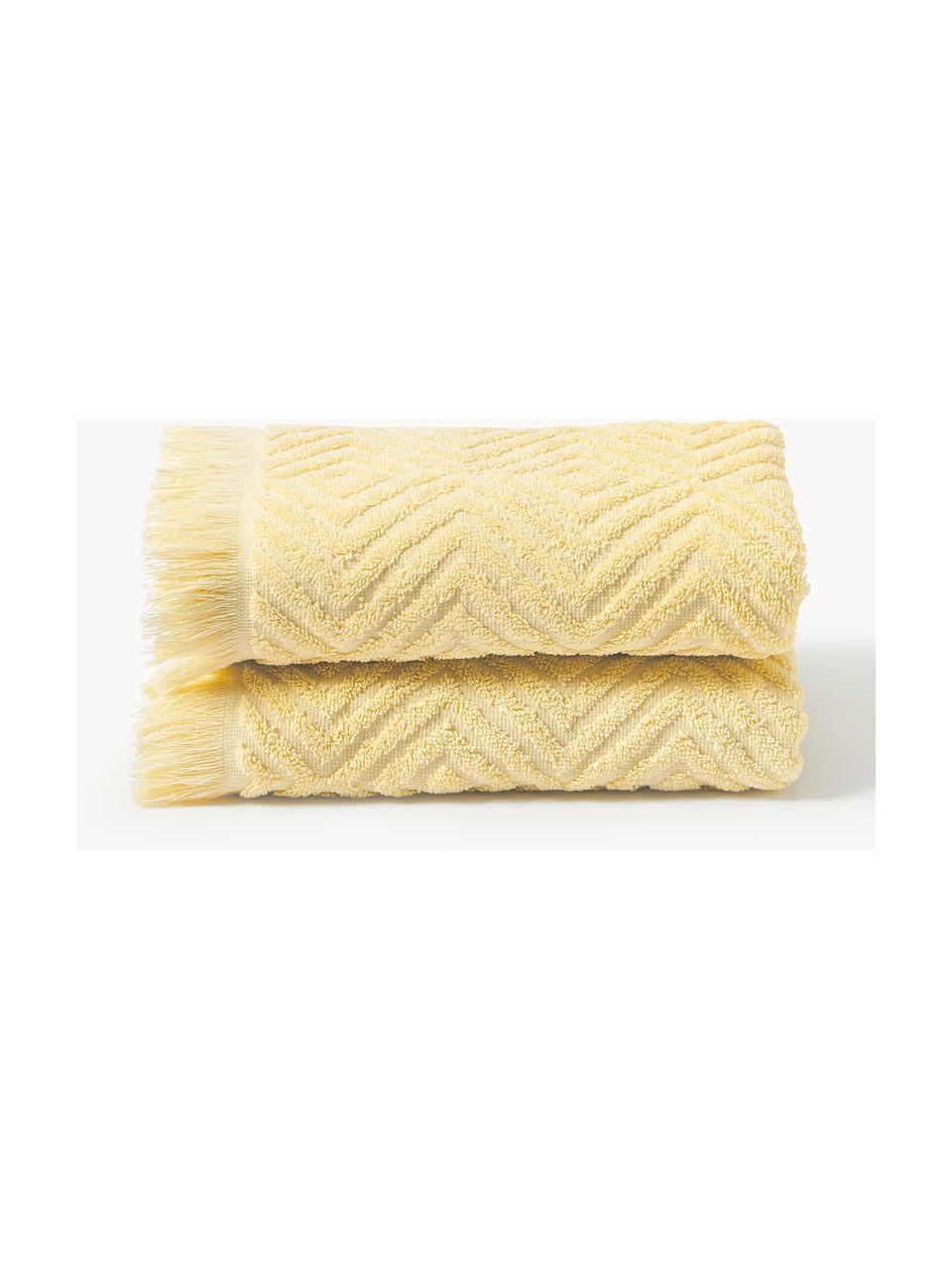 Handtuch Jacqui mit Hoch-Tief-Muster, in verschiedenen Grössen, Hellgelb, Handtuch, B 50 x L 100 cm, 2 Stück