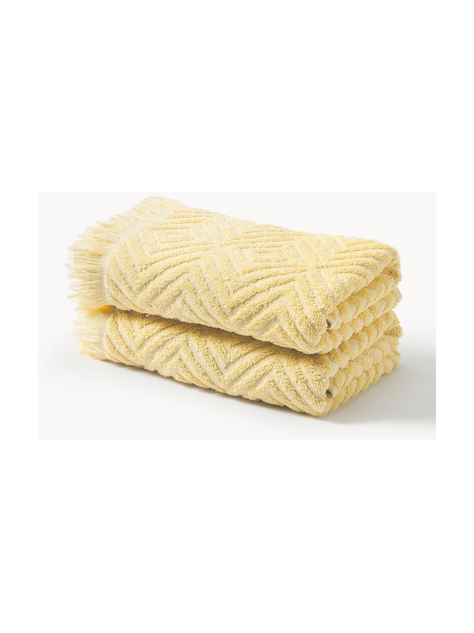 Handdoek Jacqui met hoog-laag patroon, in verschillende formaten, Lichtgeel, Handdoek, B 50 x L 100 cm, 2 stuks