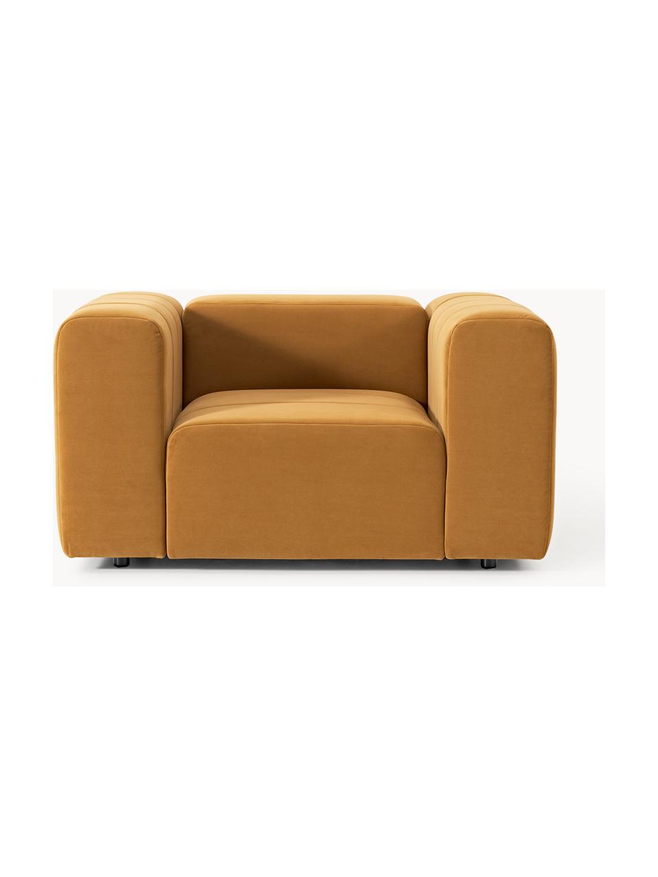 Poltrona lounge in velluto Lena, Rivestimento: velluto (100% poliestere), Struttura: legno di faggio, truciola, Piedini: plastica, Velluto giallo ocra, Larg. 133 x Prof. 106 cm