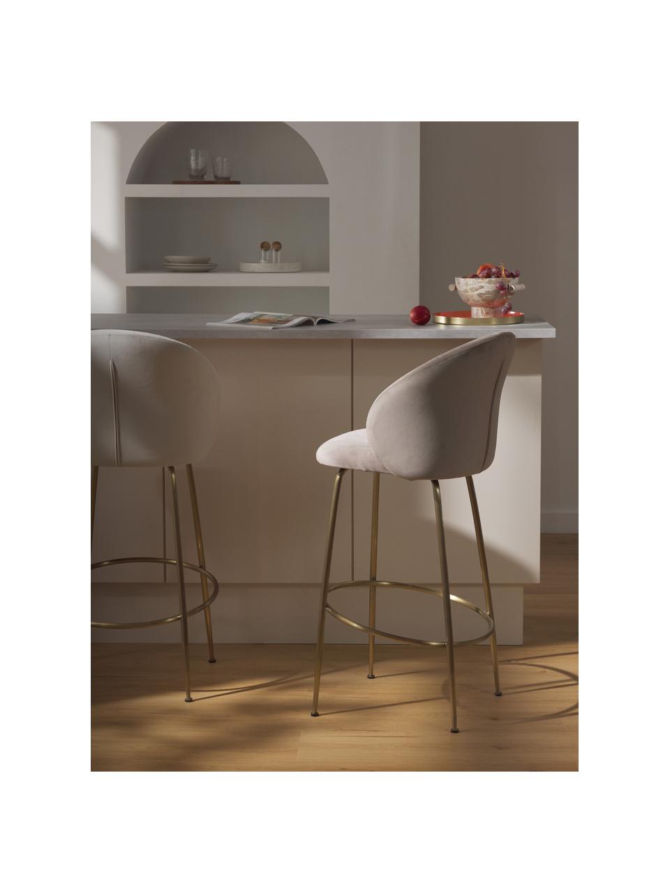 Tabouret de bar en velours Luisa, Velours taupe, cadre doré, larg. 54 x haut. 108 cm