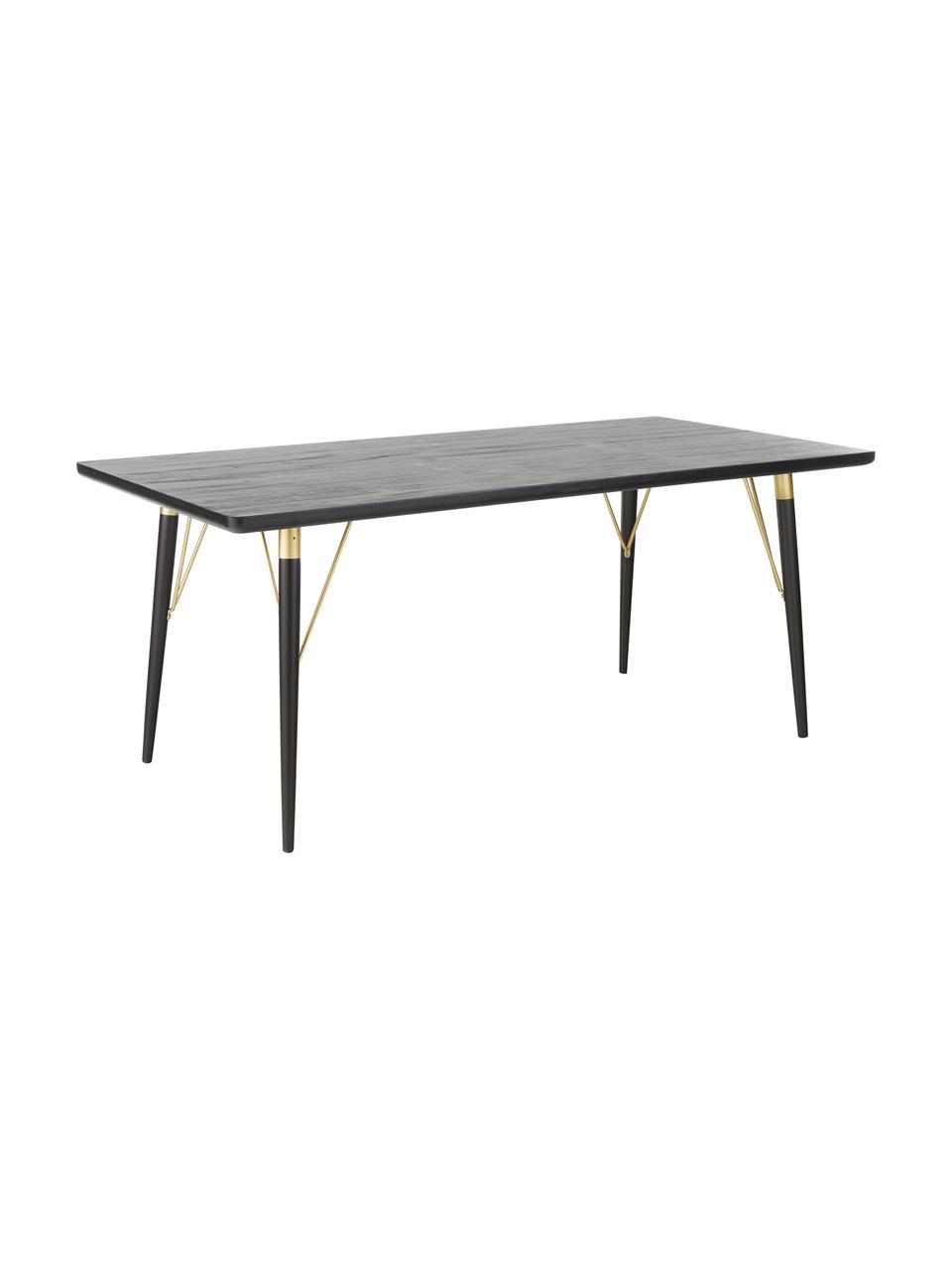 Mesa de comedor Marlena, Tablero: tablero de fibras de dens, Patas: metal, pintado, Negro, dorado, An 180 x F 90 cm