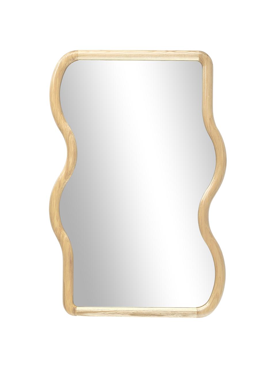 Zvlněné nástěnné zrcadlo ze dřeva Stream, Béžová, Š 50 cm, V 75 cm