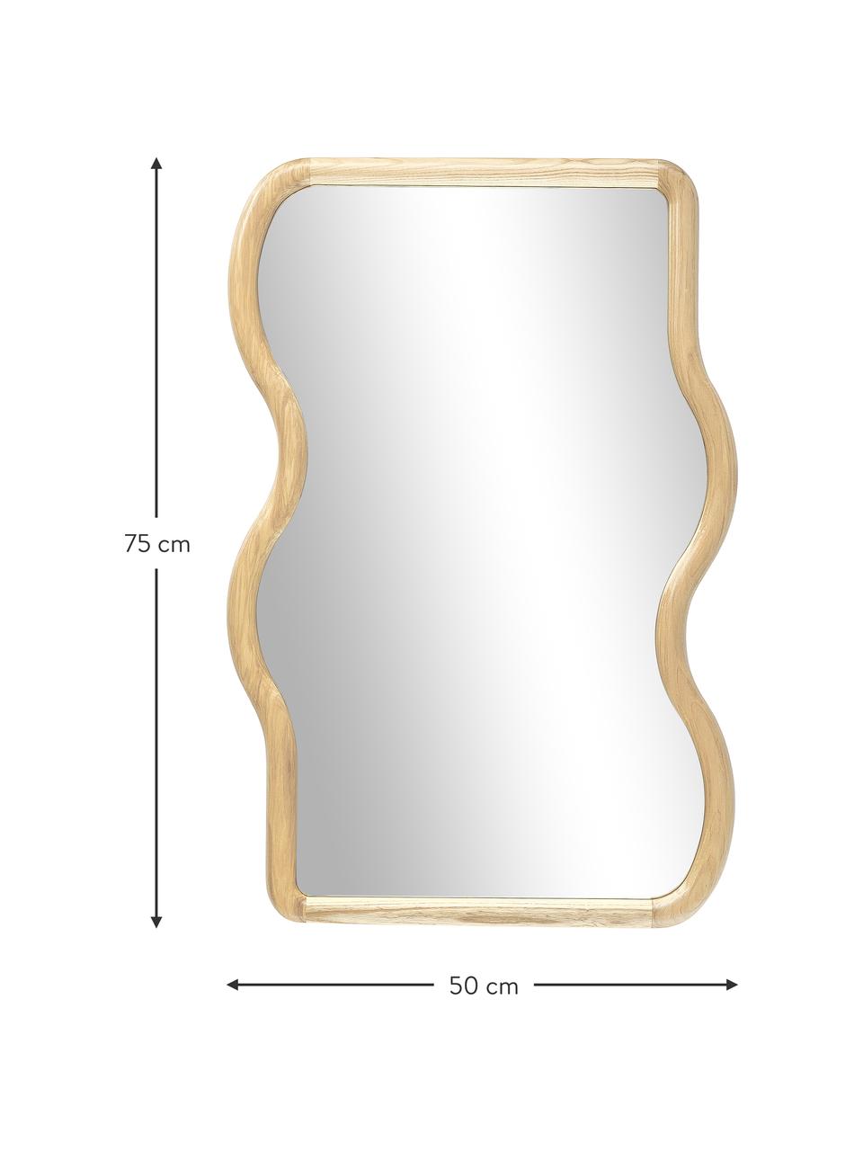 Zvlněné nástěnné zrcadlo ze dřeva Stream, Béžová, Š 50 cm, V 75 cm