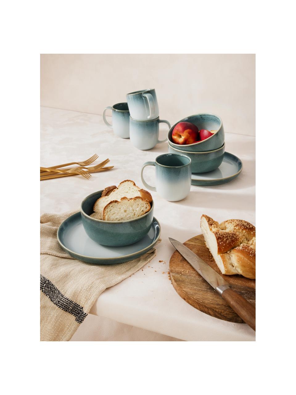 Service à petit déjeuner Havana, 4 personnes (12 élém.), Grès cérame, émaillé, Tons bleus, Ø 21 x haut. 3 cm