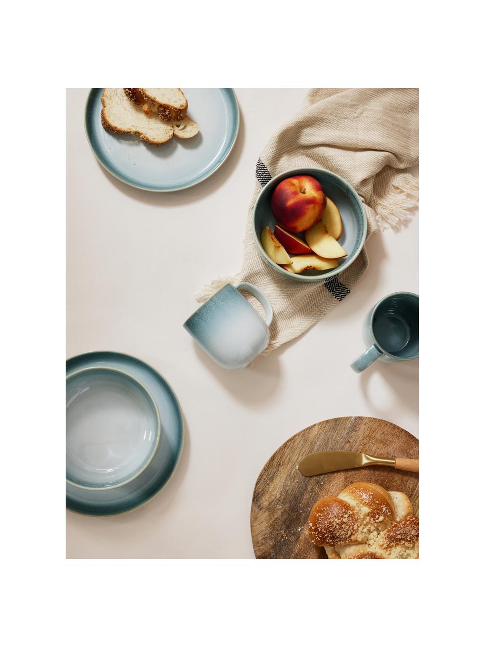 Súprava raňajkových tanierov Havana, 4 osoby (12 dielov), Kamenina, glazúrovaná, Odtiene modrej, Ø 21 x V 3 cm