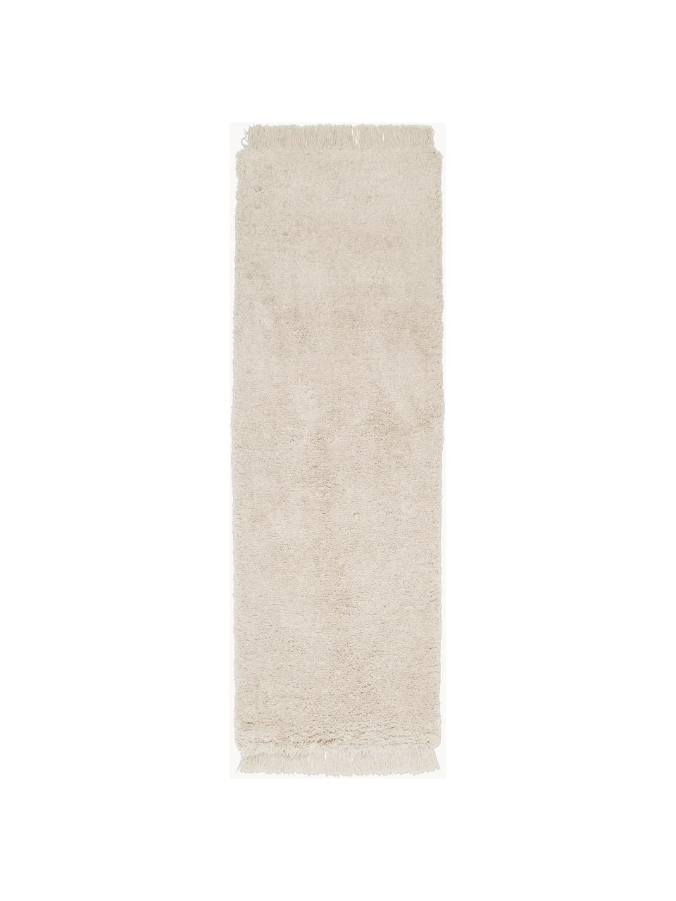 Alfombra corredor de pelo largo con flecos Dreamy, Reverso: 100% lana reciclada Este , Beige, An 80 x L 250 cm