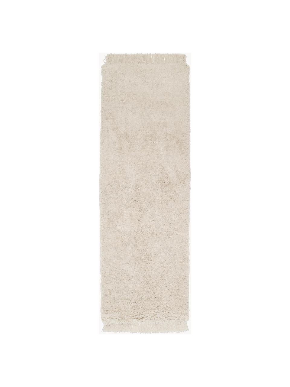 Flauschiger Hochflor-Läufer Dreamy mit Fransen, 100 % Polyester, GRS zertifizert, Beige, B 80 x L 250 cm