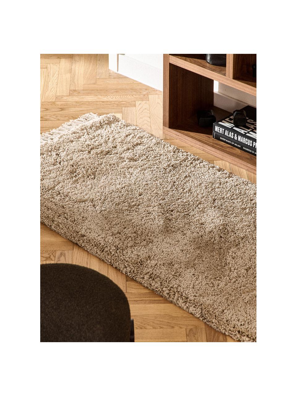 Flauschiger Hochflor-Läufer Dreamy mit Fransen, 100 % Polyester, GRS zertifizert, Beige, B 80 x L 250 cm