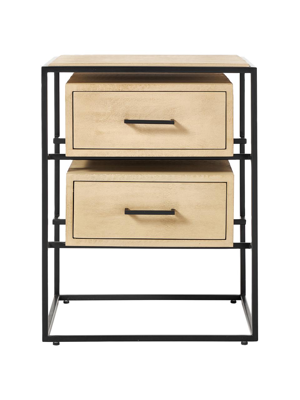 Comodino in legno di mango massiccio Lyle, Legno di mango chiaro, nero, Larg. 45 x Alt. 58 cm