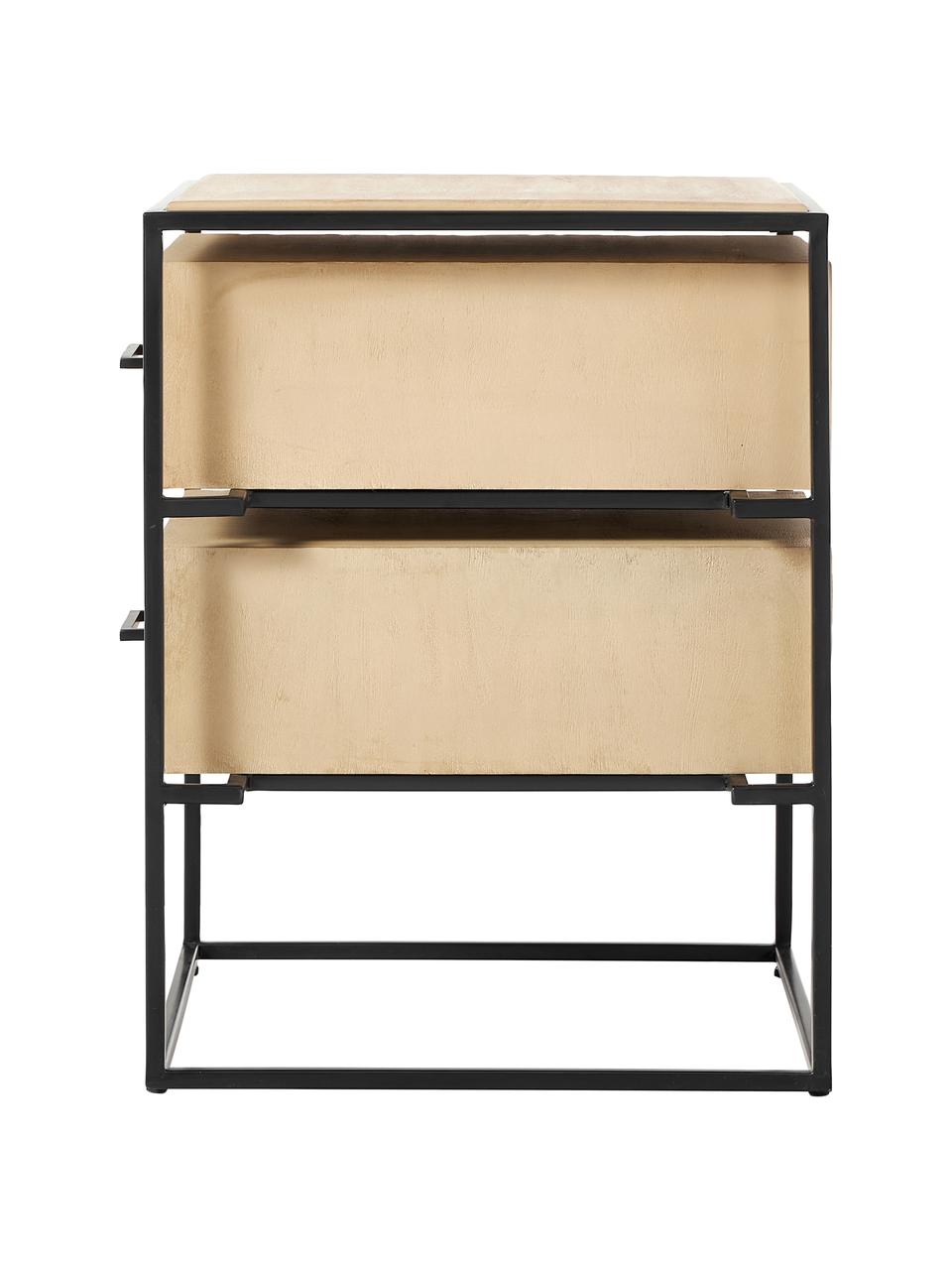 Comodino in legno di mango massiccio Lyle, Legno di mango chiaro, nero, Larg. 45 x Alt. 58 cm