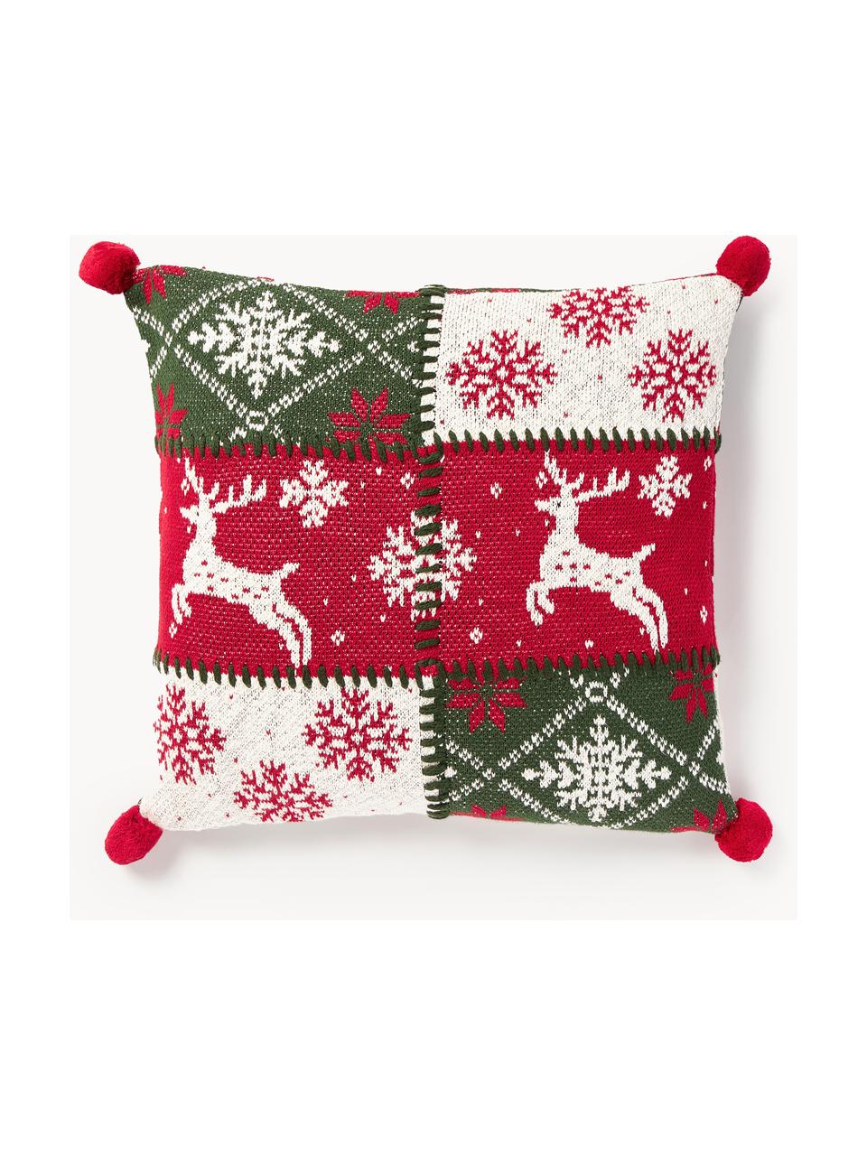 Strick-Kissenhülle Derby mit weihnachtlichem Motiv, 100 % Baumwolle, Rot, Dunkelgrün, Weiß, B 50 x L 50 cm