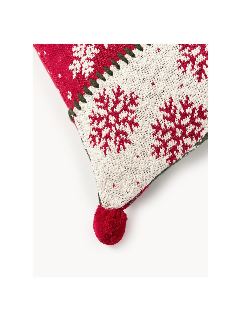 Funda de cojín de punto con motivo navideño Derby, 100% algodón, Rojo, verde oscuro, blanco, An 50 x L 50 cm