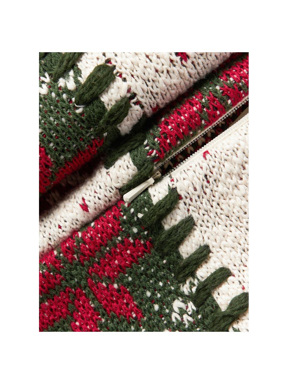 Funda de cojín de punto con motivo navideño Derby, 100% algodón, Rojo, verde oscuro, blanco, An 50 x L 50 cm