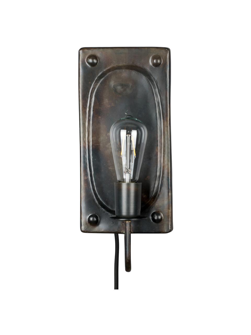 Wandlamp Brody met stekker in zwart met antieke afwerking, Lamp: gepoedercoat metaal, Donkerbruin, 16 x 38 cm