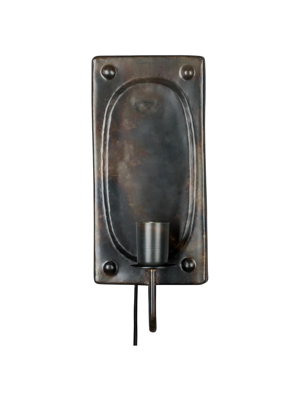 Wandlamp Brody met stekker in zwart met antieke afwerking, Lamp: gepoedercoat metaal, Donkerbruin, 16 x 38 cm