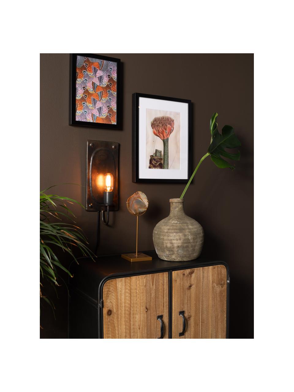 Wandlamp Brody met stekker in zwart met antieke afwerking, Lamp: gepoedercoat metaal, Donkerbruin, 16 x 38 cm