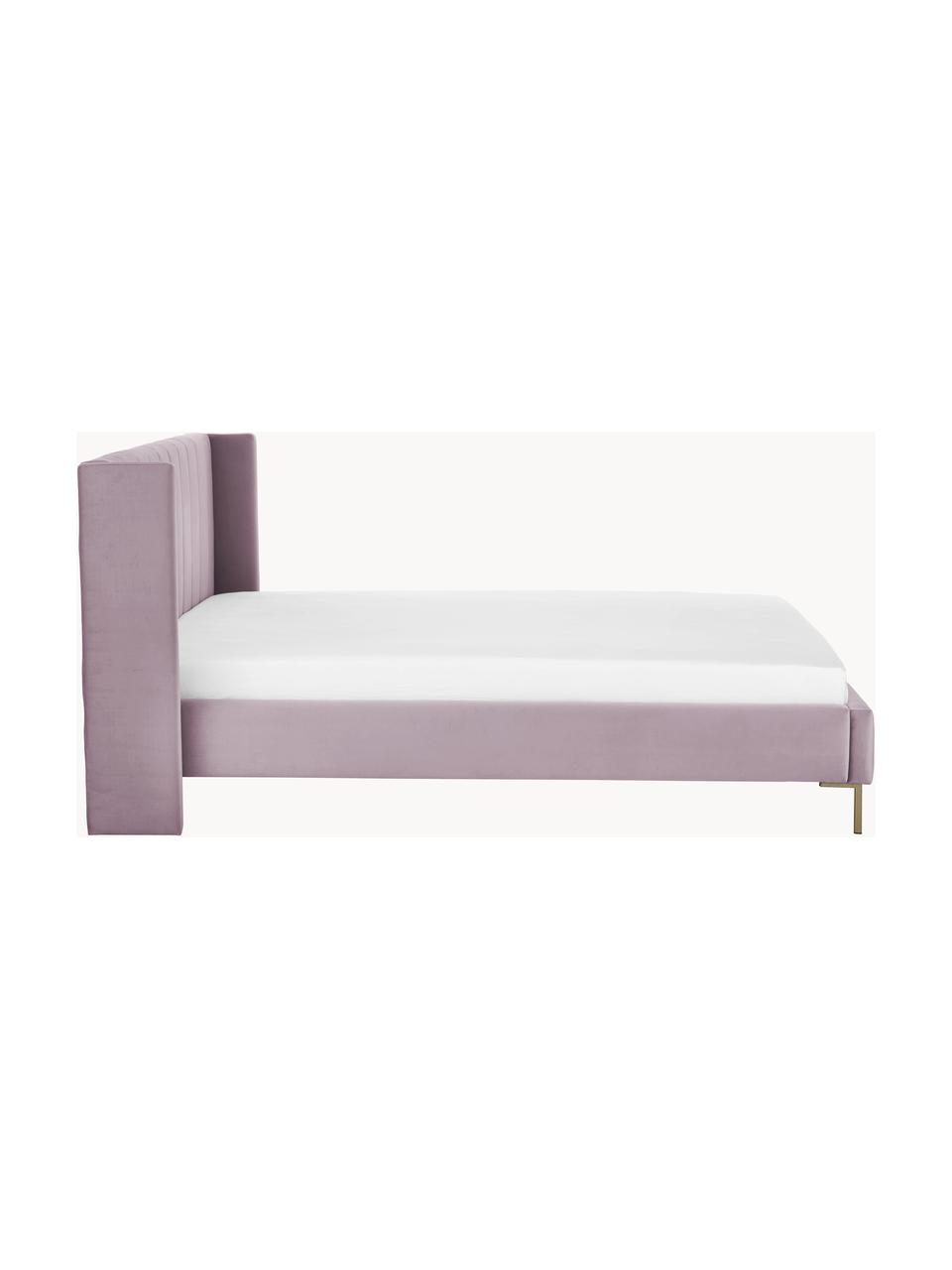 Gestoffeerd fluwelen bed Dusk, Bekleding: polyester fluweel Met 30., Frame: massief grenenhout en pla, Poten: gepoedercoat metaal Dit p, Fluweel lavendel, B 180 x L 200 cm