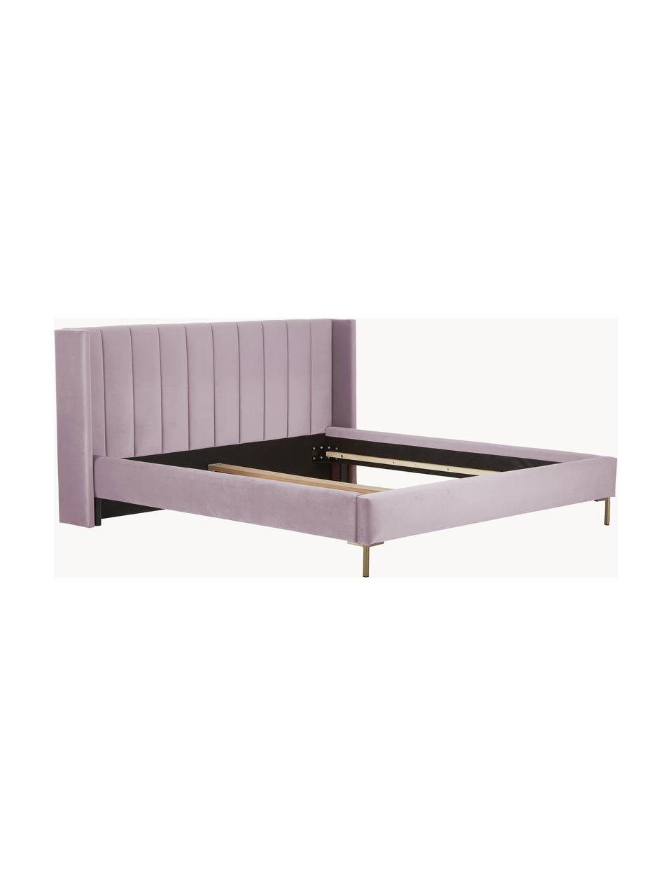 Cama tapizada en terciopelo Dusk, Tapizado: terciopelo de poliéster A, Estructura: madera de pino maciza con, Patas: metal con pintura en polv, Terciopelo lavanda, An 180 x L 200 cm