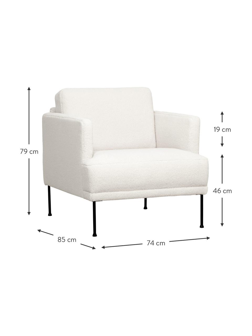 Sillón de borreguillo Fluente, Tapizado: 100% poliéster (borreguil, Estructura: madera de pino maciza, Patas: metal con pintura en polv, Borreguillo blanco crema, An 74 x F 85 cm