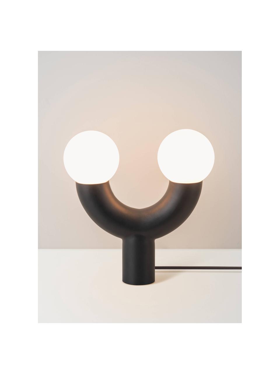 Lampada da tavolo di design Tube, Struttura: metallo rivestito, Bianco, nero, Larg. 27 x Alt. 28 cm