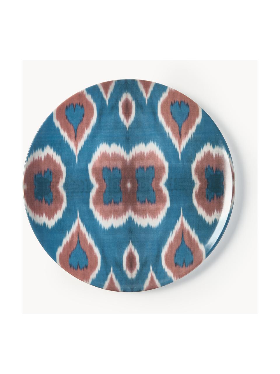 Handgefertigter Porzellan-Speiseteller Ikat, Porzellan, Blau, Rostrot, Weiss, Ø 28 cm