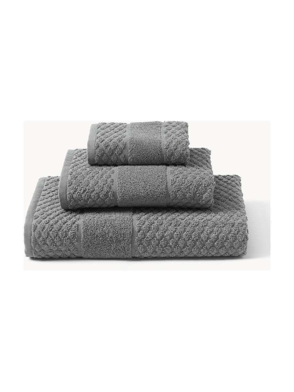 Sada ručníků s voštinovým vzorem Katharina, různé velikosti, Tmavě šedá, 3dílná sada (ručník pro hosty, ručník a osuška)