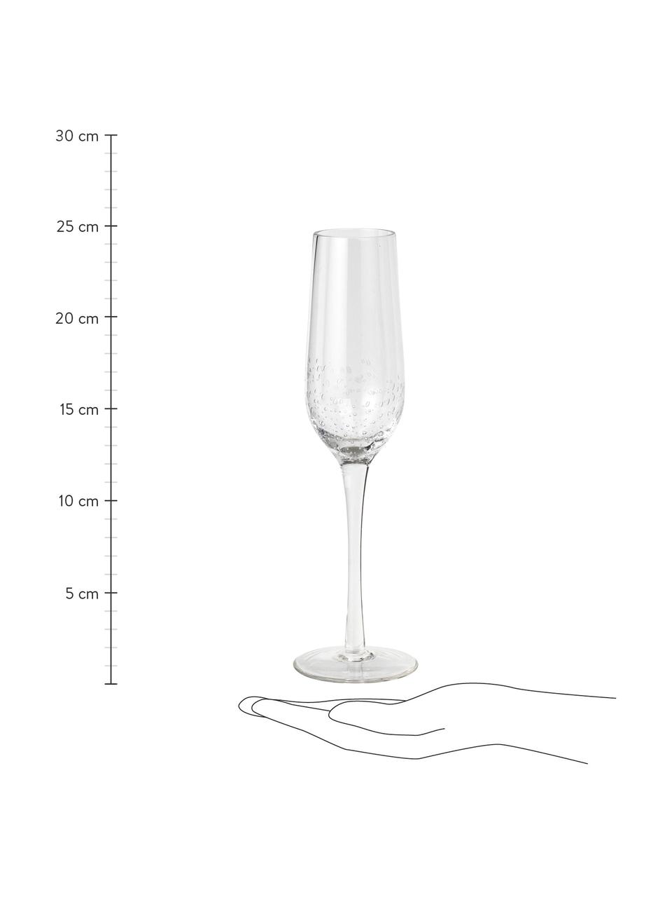 Copas flauta de champán de vidrio soplado artesanalmente con burbujas Smoke, 4 uds., Vidrio soplado artesanalmente, Transparente con burbujas de aire, Ø 7 x Al 25 cm