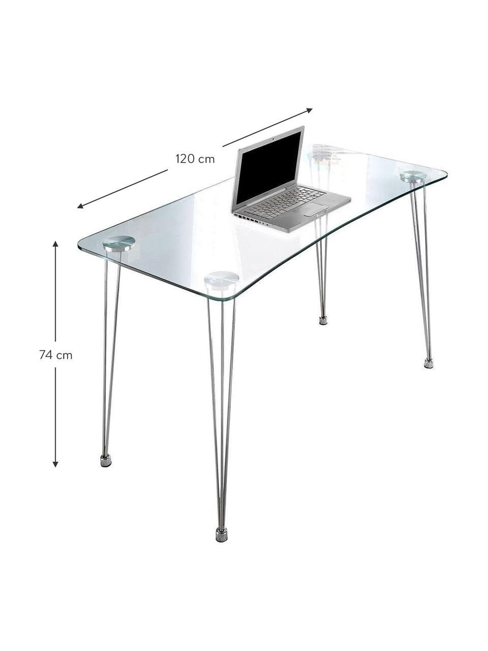 Escritorio N.Y., Patas: metal cromado, Transparente, plateado, An 120 x Al 74 cm