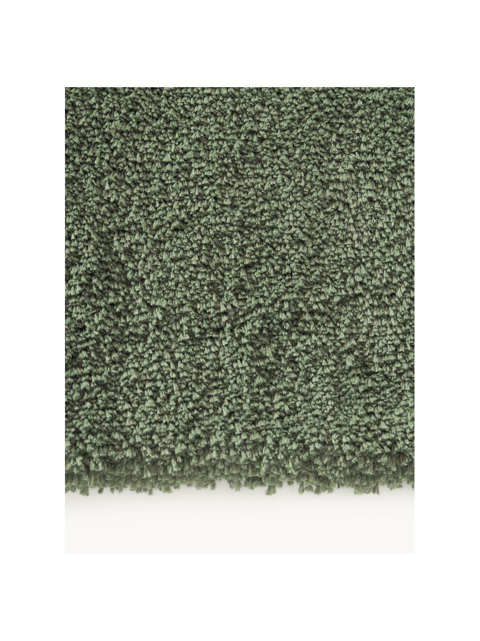 Flauschiger Hochflor-Teppich Leighton, Mikrofaser (100 % Polyester, GRS-zertifiziert), Dunkelgrün, B 80 x L 150 cm (Größe XS)