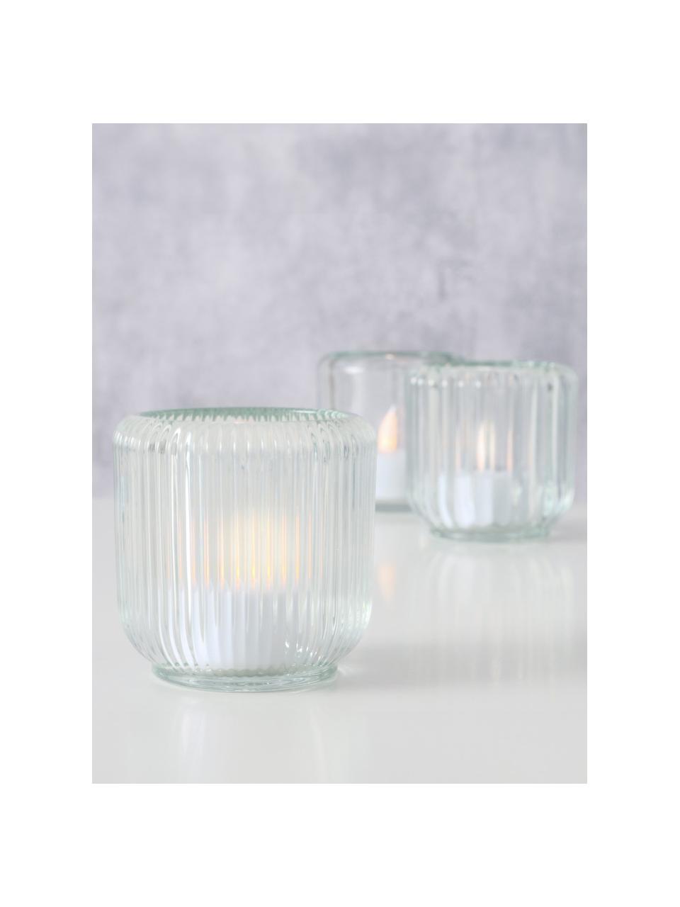 Glas-Windlichter Reguna mit Rillenrelief, 3er-Set, Glas, Transparent, Ø 9 x H 8 cm