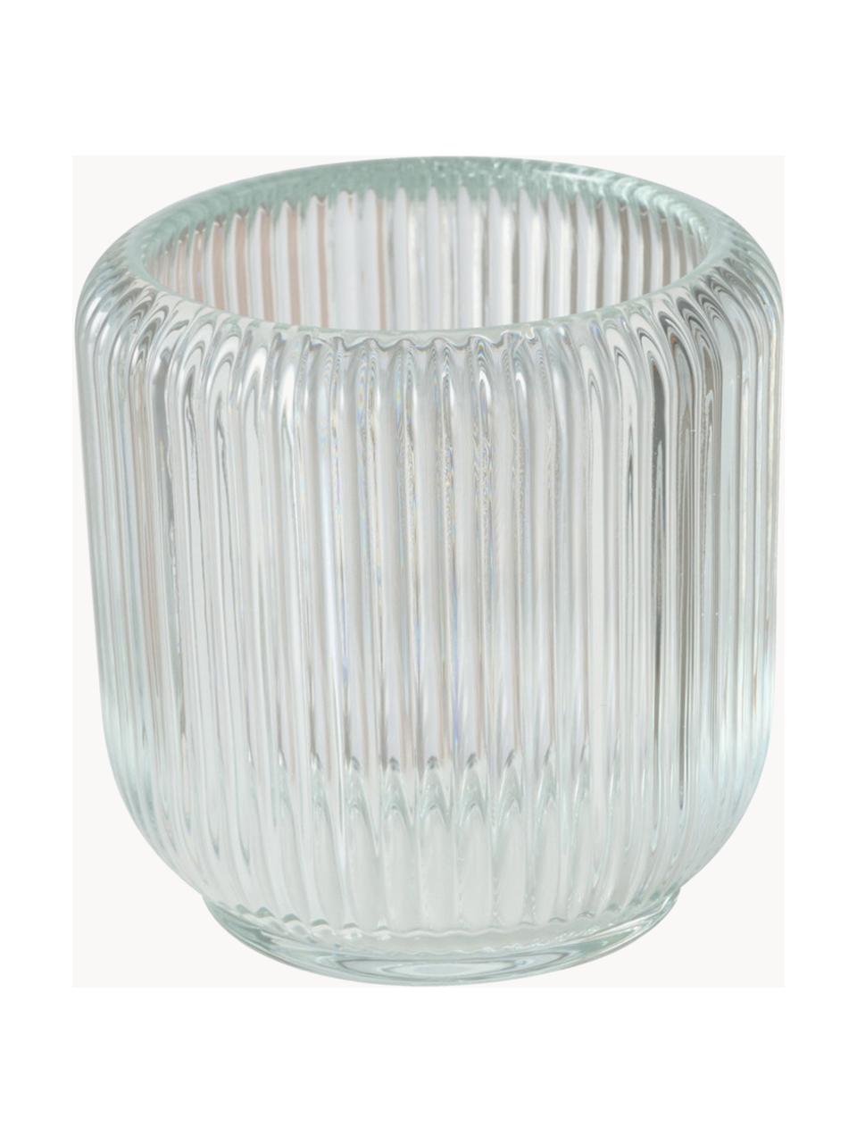 Glas-Windlichter Reguna mit Rillenrelief, 3er-Set, Glas, Transparent, Ø 9 x H 8 cm