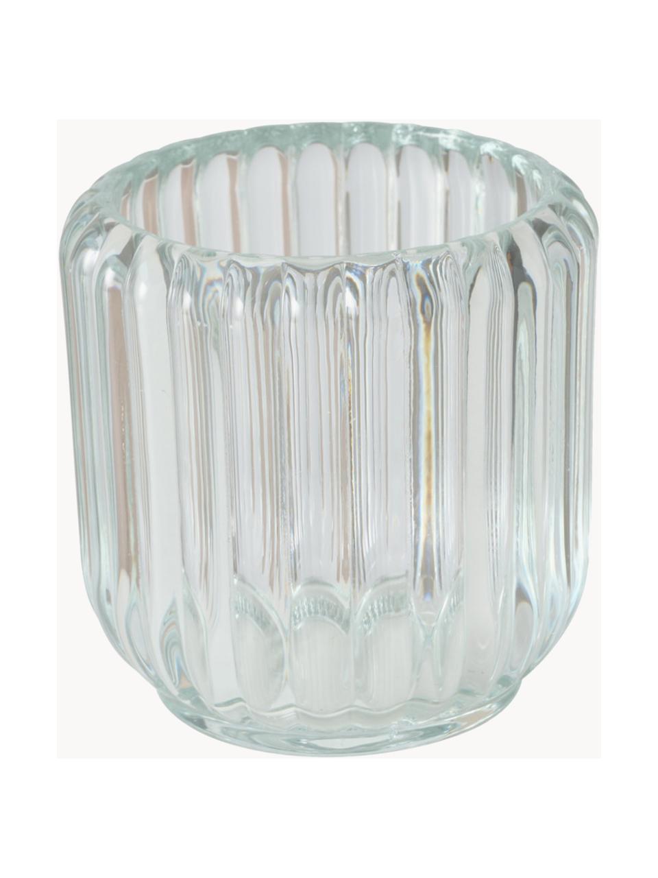 Glazen windlichten Reguna met groefreliëf, set van 3, Glas, Transparant, Ø 9 x H 8 cm