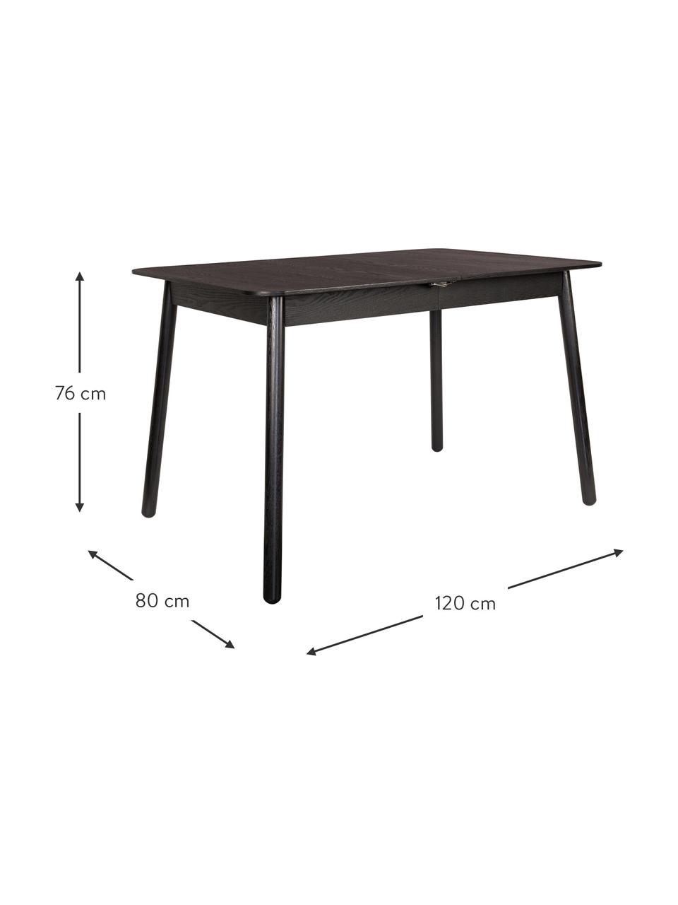 Table extensible bois de frêne Glimps, Noir, larg. de 120 à 162 x prof. 80 cm