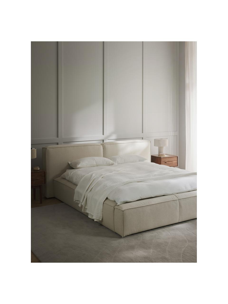 Gestoffeerd bed Lennon, Bekleding: 100% polyester Met 115.00, Frame: massief grenenhout, multi, Poten: hout, kunststof Dit produ, Geweven stof gebroken wit, B 228 x L 243 cm (ligvlak 160 x 200 cm)