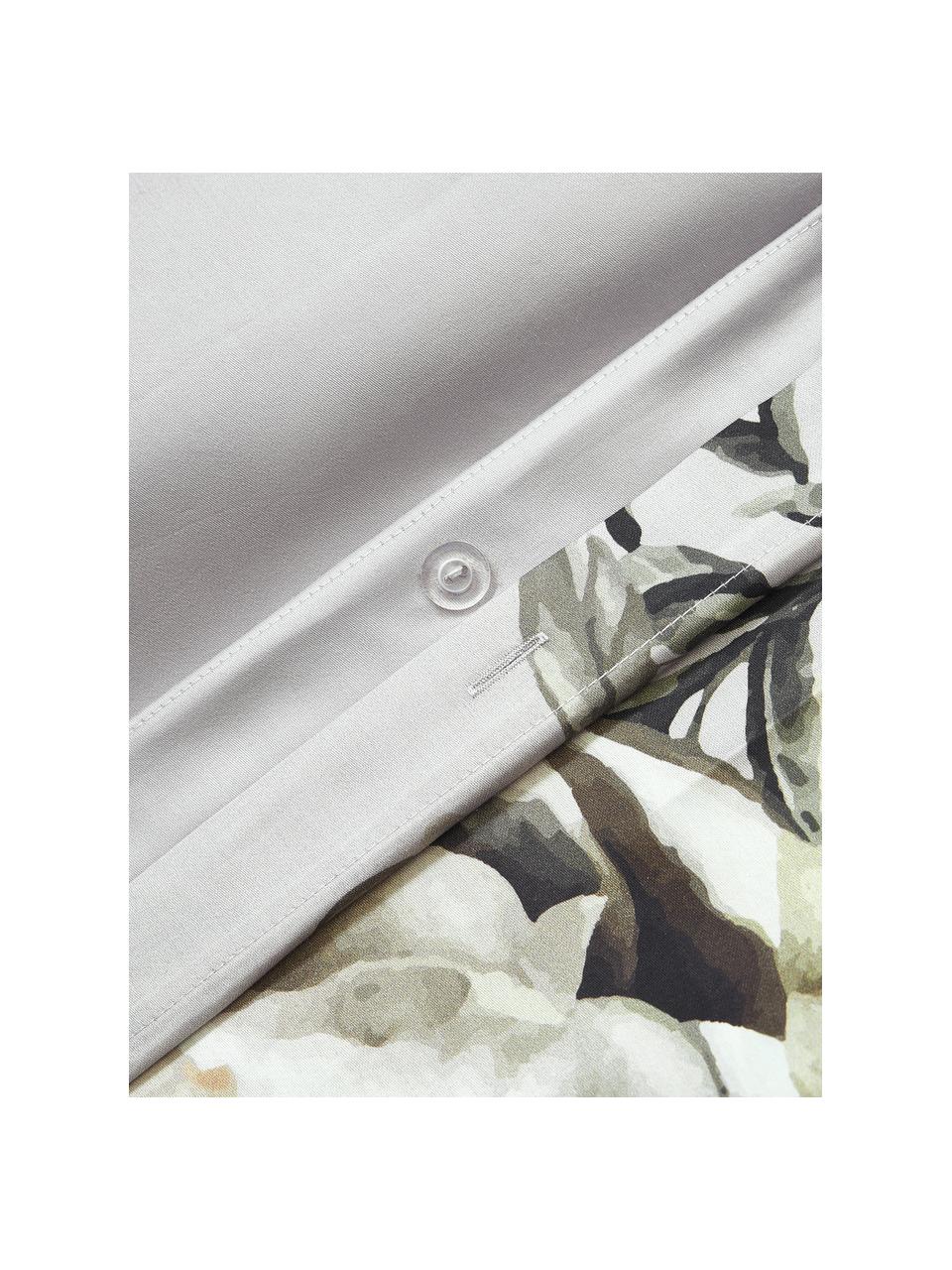 Pościel z satyny bawełnianej Blossom, Jasny szary, odcienie beżowego, 135 x 200 cm + 1 poduszka 80 x 80 cm