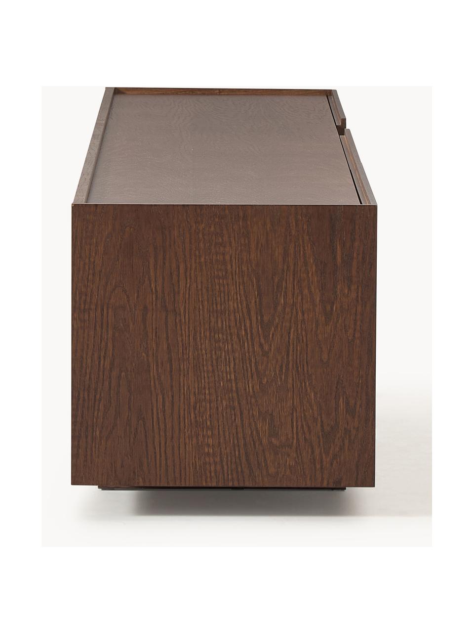 Dřevěný TV stolek Larsen, Dubové dřevo, tmavě hnědě lakované, Š 200 cm, V 42 cm