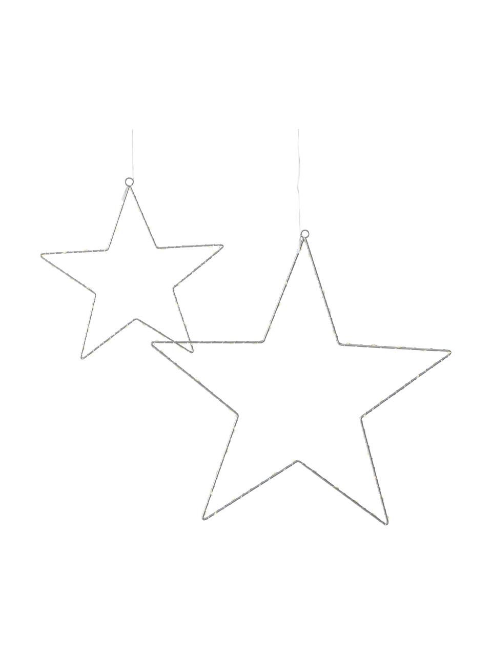 Batteriebetriebenes LED-Deko-Anhänger-Set Elvira, 2-tlg., Metall, beschichtet, Kunststoff, Silberfarben, Set mit verschiedenen Größen