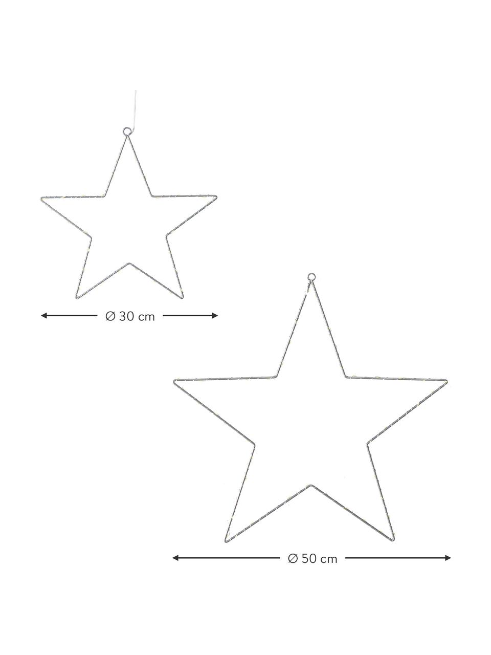 Batteriebetriebenes LED-Deko-Anhänger-Set Elvira, 2-tlg., Metall, beschichtet, Kunststoff, Silberfarben, Set mit verschiedenen Größen