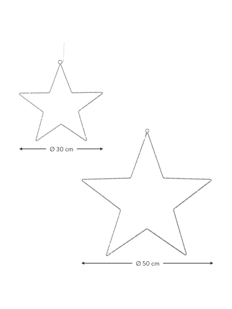 Súprava závesných LED ozdôb na batérie Elvira, 2 diely, Potiahnutý kov, plast, Strieborná, Súprava s rôznymi veľkosťami