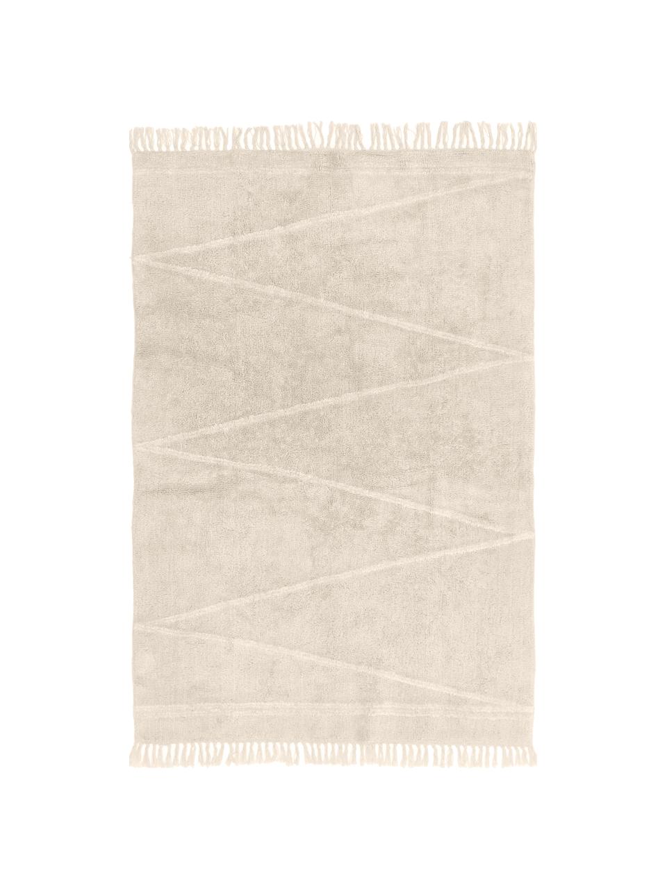 Handgetufteter Baumwollteppich Asisa mit Zickzack-Muster und Fransen, Beige & Cremeweiss, B 120 x L 180 cm (Grösse S)