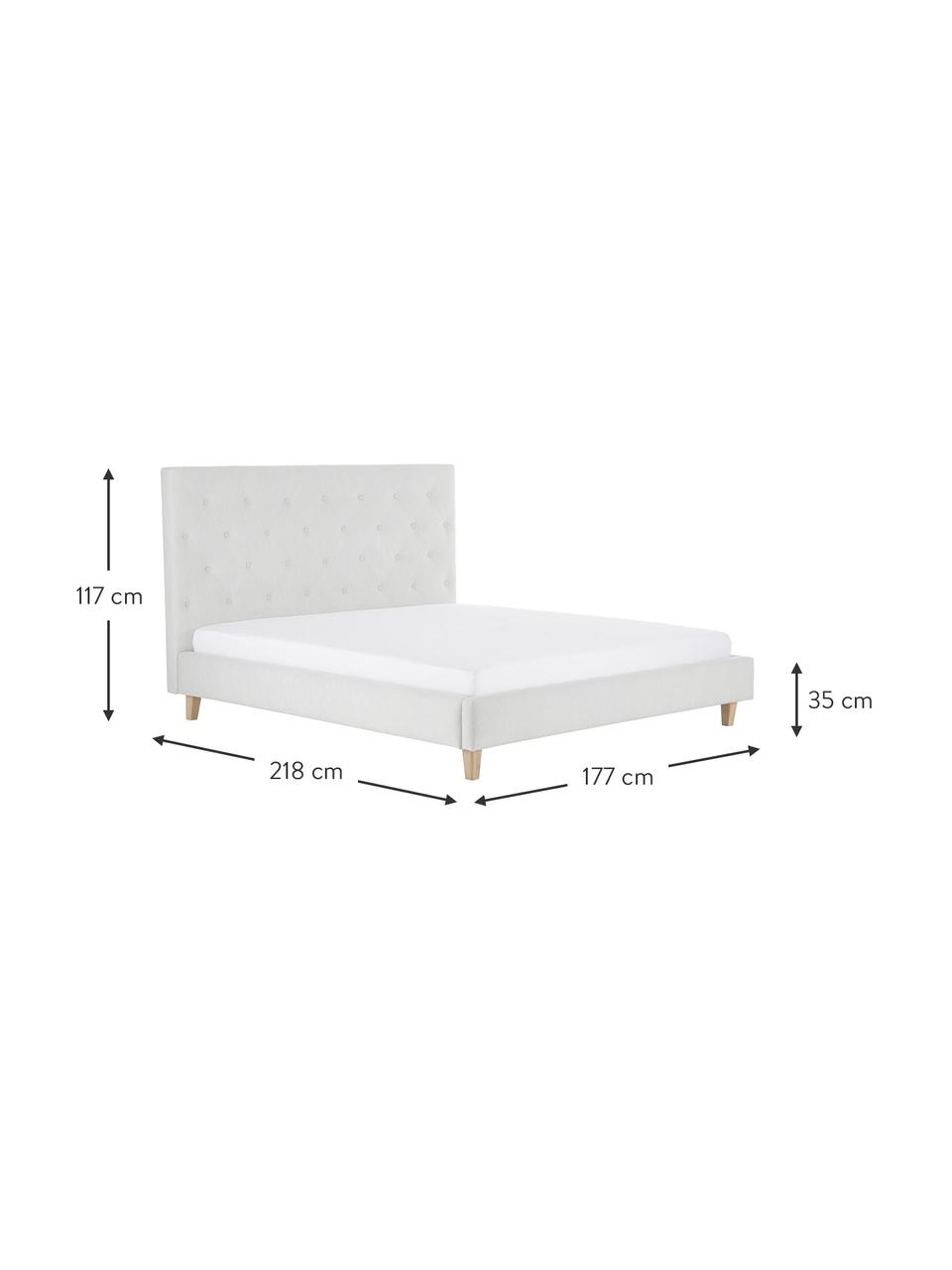 Letto imbottito in tessuto grigio chiaro Serene, Rivestimento: Poliestere (tessuto strut, Piedini: legno di quercia massicci, Tessuto grigio chiaro, 160 x 200 cm