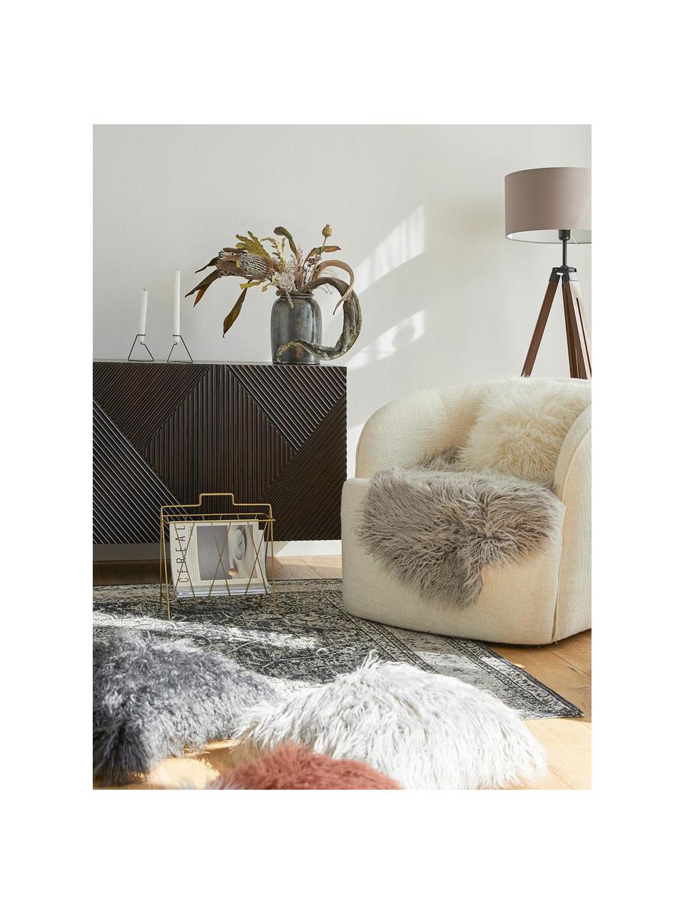 Kunstfell Morten, gelockt, Vorderseite: 67 % Acryl, 33 % Polyeste, Rückseite: 100 % Polyester, GRS-zert, Hellgrau, B 60 x L 90 cm