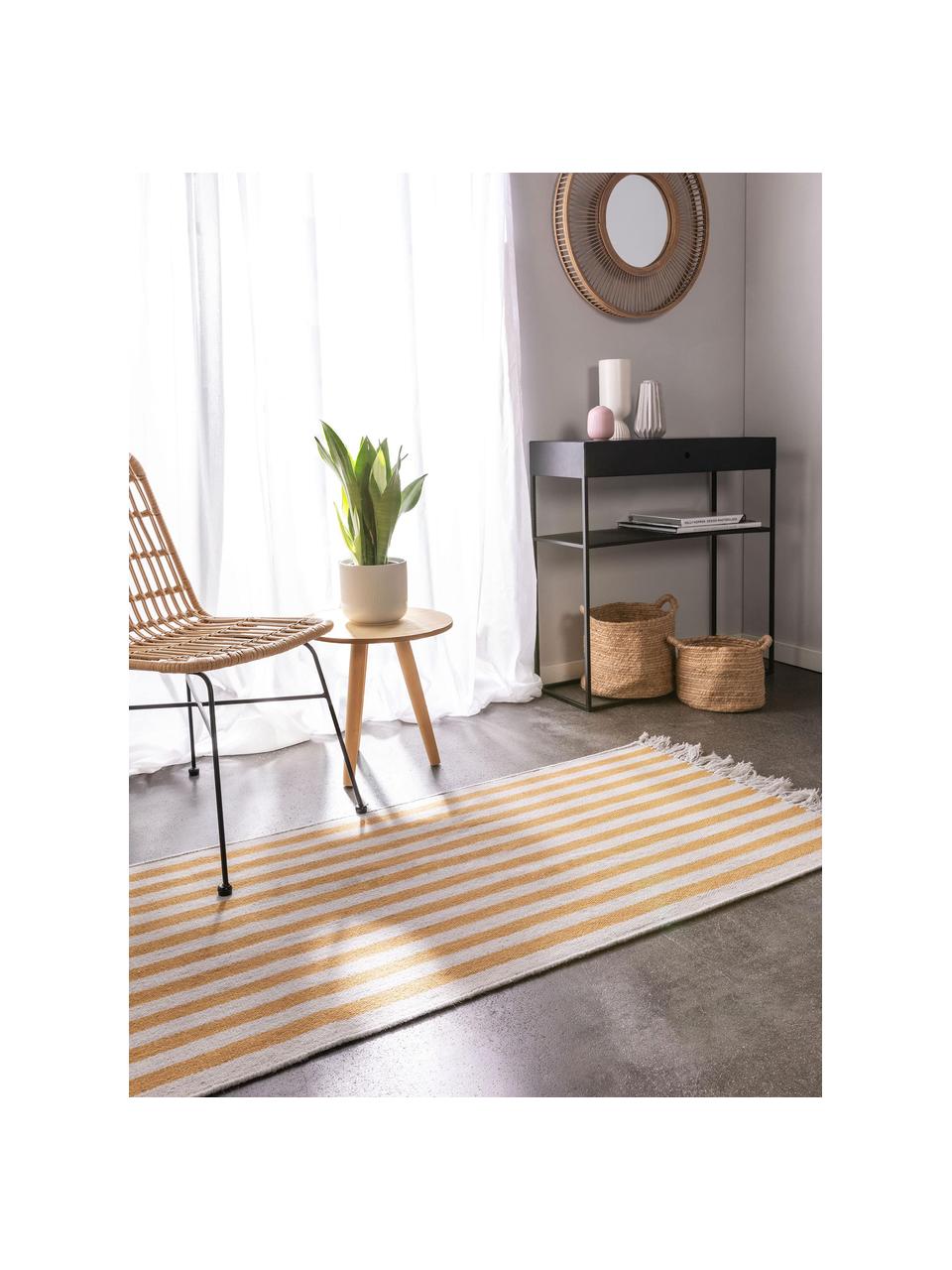 Tapis d'entrée en laine jaune Gitta, Jaune, gris clair